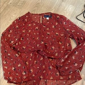 Blue rain Floral Red Sheer Women's Top size xs